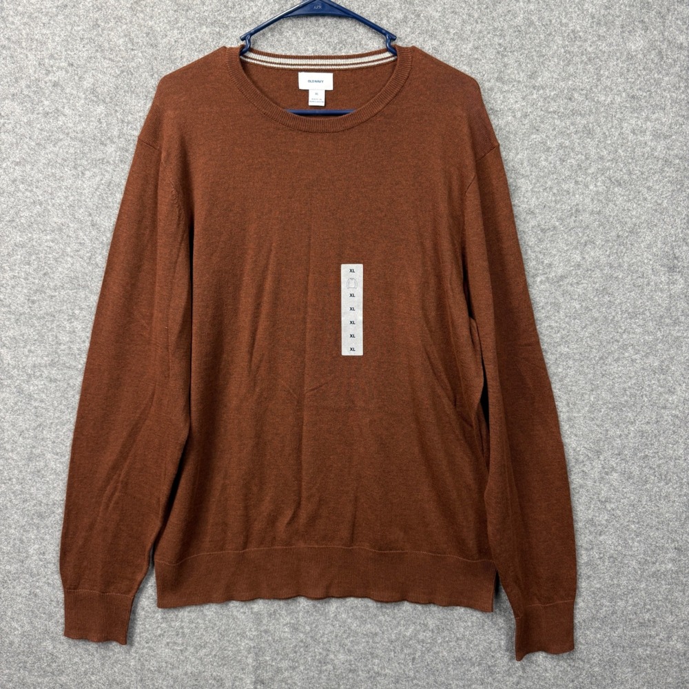 Old Navy Mens XL Crew Neck Sweater Rust Brown Heathered Cotton Blend Long Sleeve